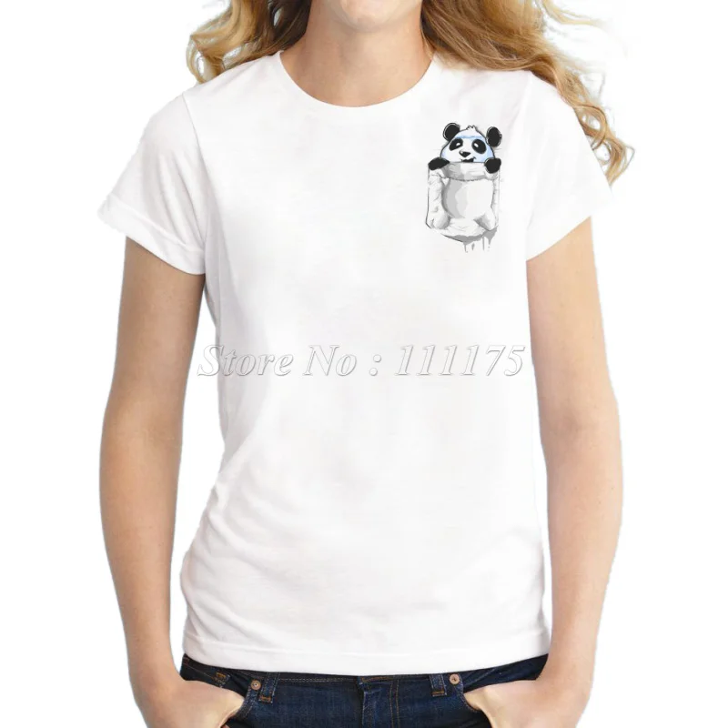 

2019 Summer Women Novelty T shirt Fashion Cute Pocket Panda Design Tops Hot Sales Tee Shirts
