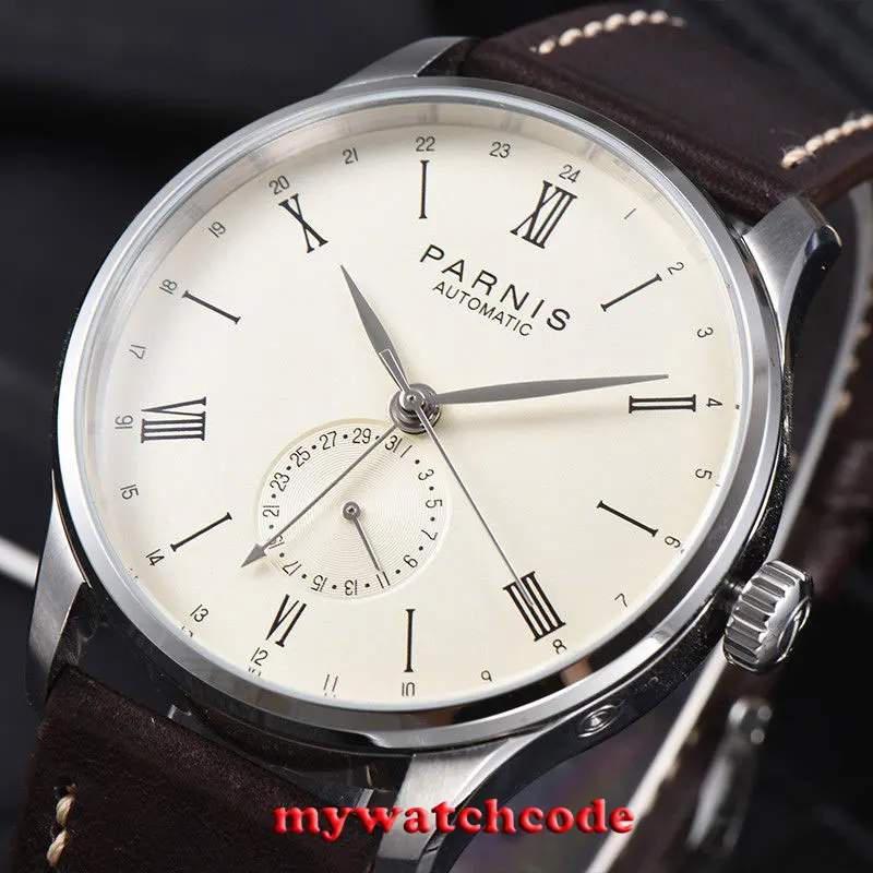 Подарок 42 мм Parnis бежевый циферблат 24 часа трубка ST1690 автоматическое движение Мужские t мужские часы