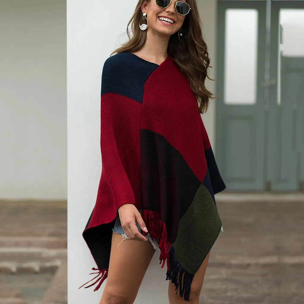 

FEITONG Women V-Neck Irregular Patchwork Cloak Loose Shawl Cardigan Sweater Coat куртка женская