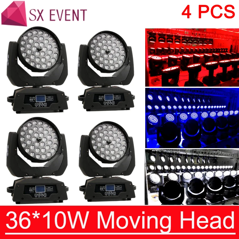 Светодиодный 36 светодио дный 10 Вт Zoom Wash Moving Head Light 36x10 Вт RGBW 4светодио дный В1 светодиодный движущаяся головка Zoom Wash Light Quad Stage Lighting DJ Вечерние