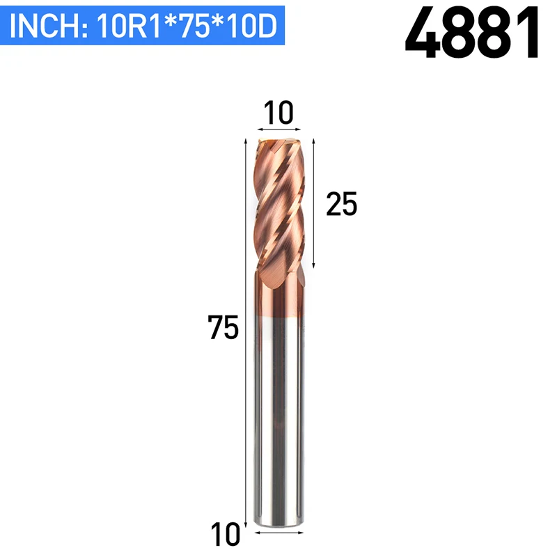HUHAO 1 шт. Вольфрамовая сталь круглый нос резак ЧПУ Инструмент сплав покрытие резак 4 лезвия Концевая фреза медь чугун обработки фрезы - Длина режущей кромки: 4881