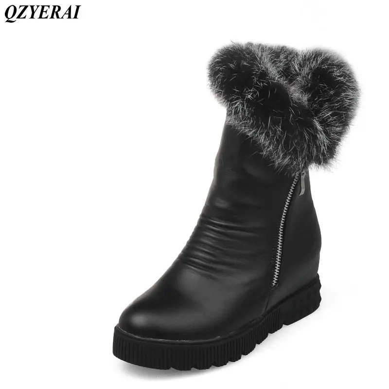

QZYERAI New winter female boots fur shoes real leather rabbit hair fur snow boots women's shoes Fur one
