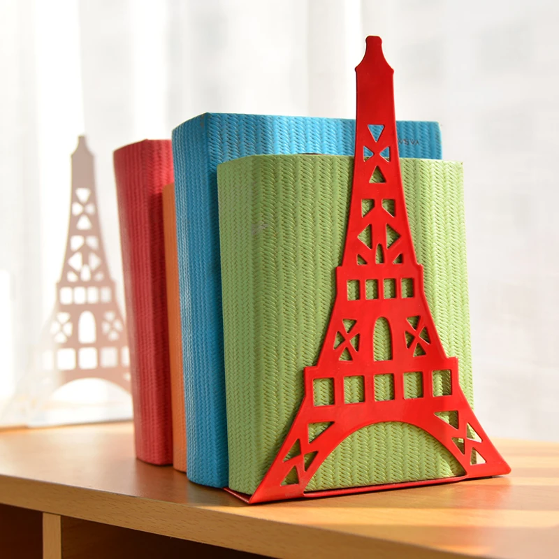 cheap 2 pcs pair Fashion Eiffel Tower Design Bookshelf Large Metal Bookend Desk Holder Stand for Books Organizer Gift Stationery