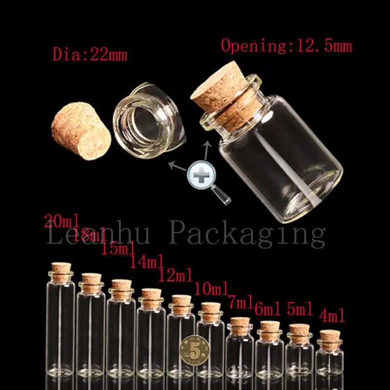 

20ml X50 glass bottle with wood cork,2/3 oz clear empty crimp neck glass containers 20cc decorative craft corked stopper vials,