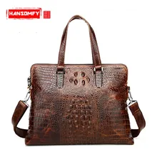 Новые мужские деловые сумки из тисненой крокодиловой кожи, сумки через плечо из натуральной кожи, винтажные сумки-мессенджеры для ноутбука