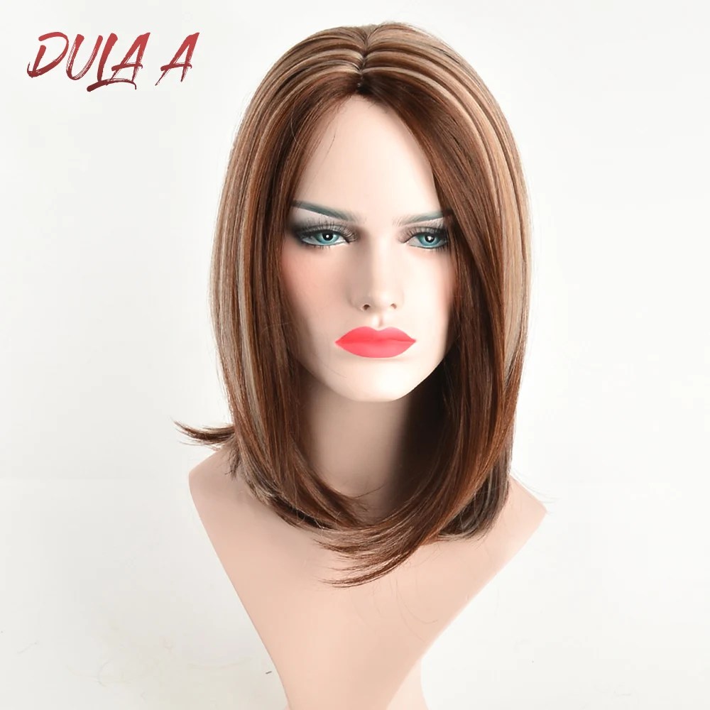 

Dula a Hair 150% Density Straight Synthetic Wigs Mixed Brown Synthetic Wigs Heat Resistant Wigs