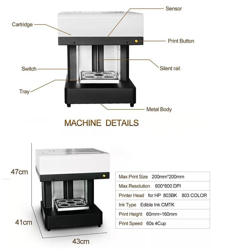 Lxhcoody автоматический 4 чашки латте арт кофе принтер Напитки Еда торт печенье цветок капучино печатная машина с съедобными чернилами