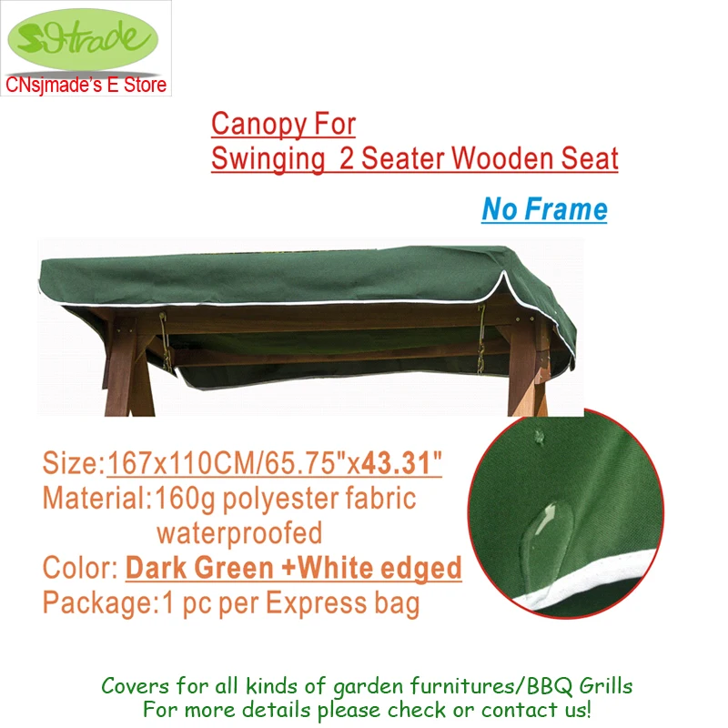 

Canopy for 2 seater wooden Swing,Roof fabric of Wooden garden hammock swing seat 65.75"x43.31"/167x110cm