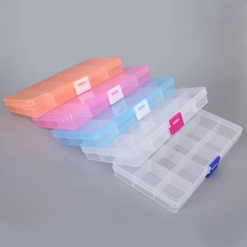 

15 Grids Adjustable Transparent Plastic Storage Box Case for Small Component Jewelry Tool Box Bead Pills Organizer Display