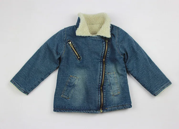 Новая зимняя детская верхняя одежда кашемировая хлопковая джинсовая куртка с косой молнией теплые пальто для маленьких мальчиков и девочек 1-2-3-4 лет