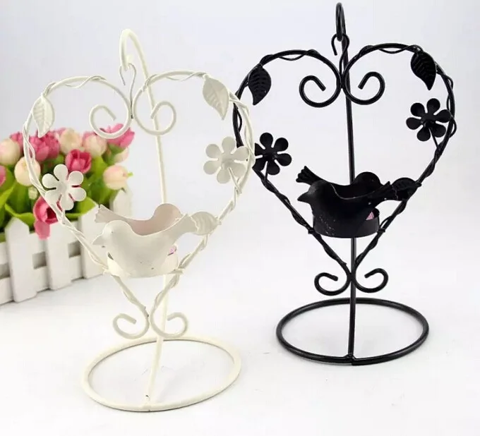 2pcs Iron Heart Birds Candle stick Candleholder TeaLight Holder Wedding Home Decordecorating
