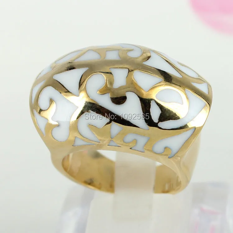 Модное кольцо на палец из нержавеющей стали 316L в форме шара, эмалированное кольцо с белым цветком из смолы, Женское кольцо