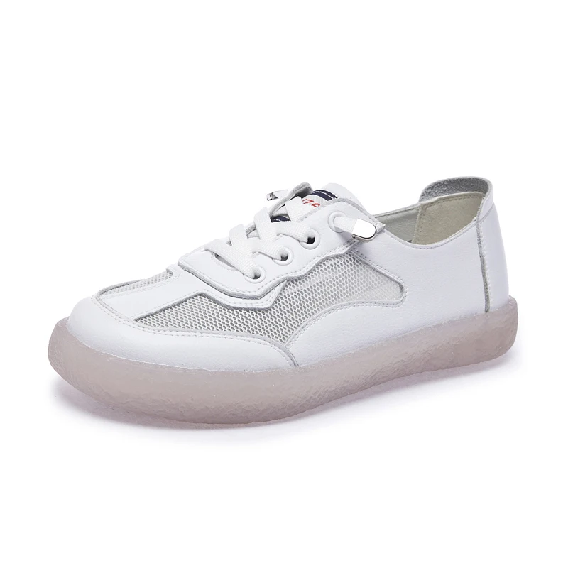 

Women's Leather Soft Bottom Mesh Lace Flat Shoes Spring Summer New Fashion Comfortable Breathable Sports Casual Lace White Shoes
