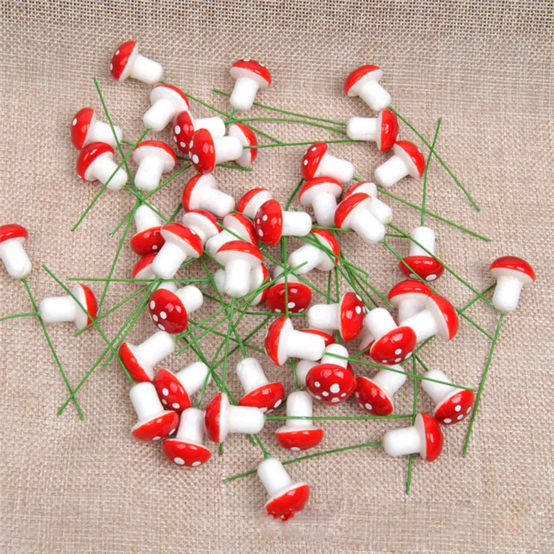 50Pcs Mini Red Mushroom Garden Bonsai Dotted Small Potted DIY Toy House Landscape Bonsai Plant Garden Decoration #3J18 (5)