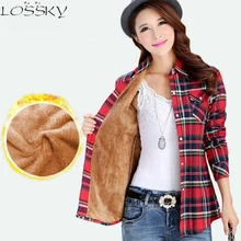 2017 Velvet Thick Warm Women Plaid Flannel Shirt Female Long Sleeve Blouses Plus Size Winter Tops Blusas Femininas Chemise Femme