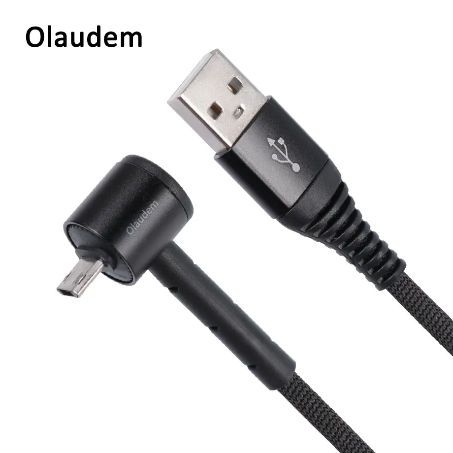 Olaudem Micro USB кабель 90 градусов нейлоновый Плетеный 2A 5 В шнур для зарядки 1 м быстрой