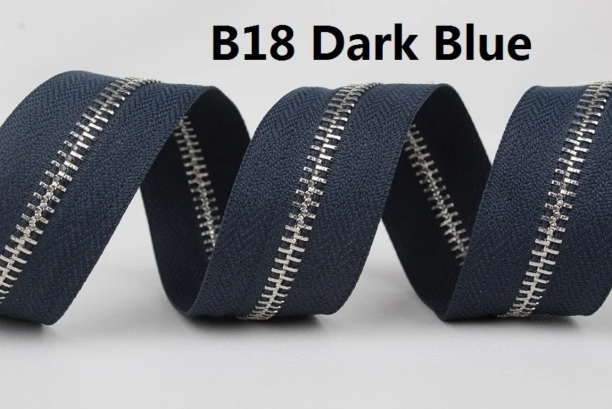 5# серебристая металлическая застежка-молния с открытым концом черный темно-голубой бирюзовый военный черно-зеленый металлическая молния рулон - Цвет: B18 Dark Blue