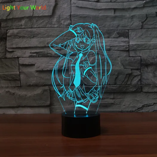 Прекрасная девушка аниме 3D ночь светодиодная настольная Таблица 3D лампы дистанционного 7 цветов Изменение USB Paryt Атмосфера лампы подарок к