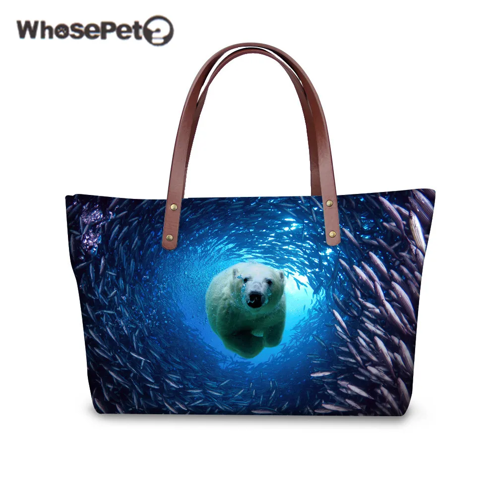 

WHOSEPET Large Capacity for Women's Fashion Shoulder Bag 3D Aquatic Creatures Dolphin Printing High Quality Travel Handbags Tote