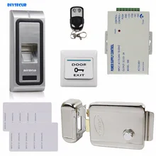 DIYSECUR считыватель отпечатков пальцев 125 кГц RFID ID карт металлический чехол система контроля допуска к двери комплект+ Электрический замок+ пульт дистанционного управления