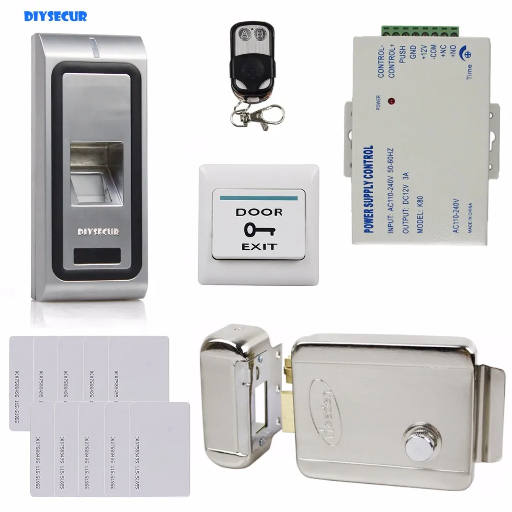 

DIYSECUR Fingerprint 125KHz RFID ID Card Reader Metal Case Door Access Control System Kit + Electric Lock + Remote Control