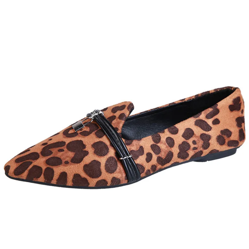 2019 весенние женские леопардовые туфли на плоской подошве с золотым замком, повседневные туфли с закрытым острым носком, женские лоферы без