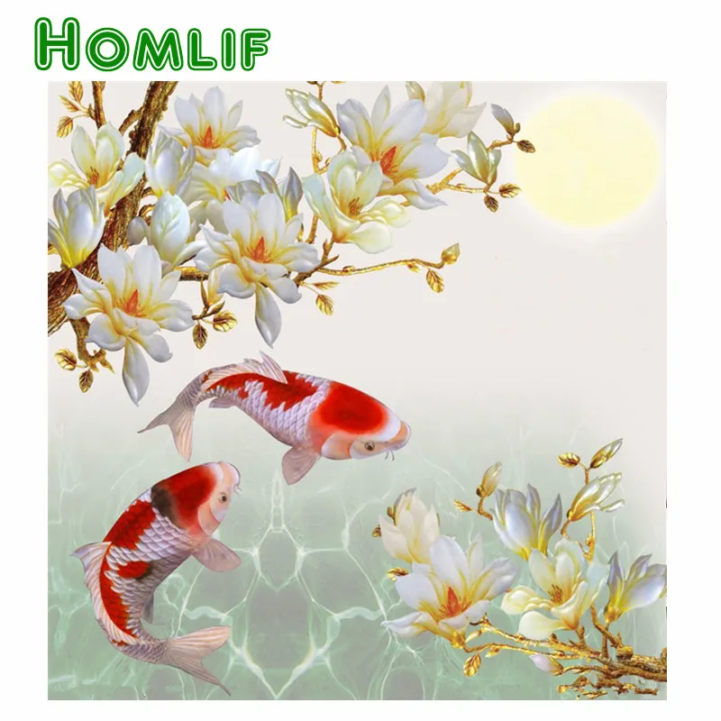 

5DDIY Diamond Painting Fish peony flower Embroidery Diamond round/square Cross Stitch Rhinestone Mosaic Painting Home Decor Gift
