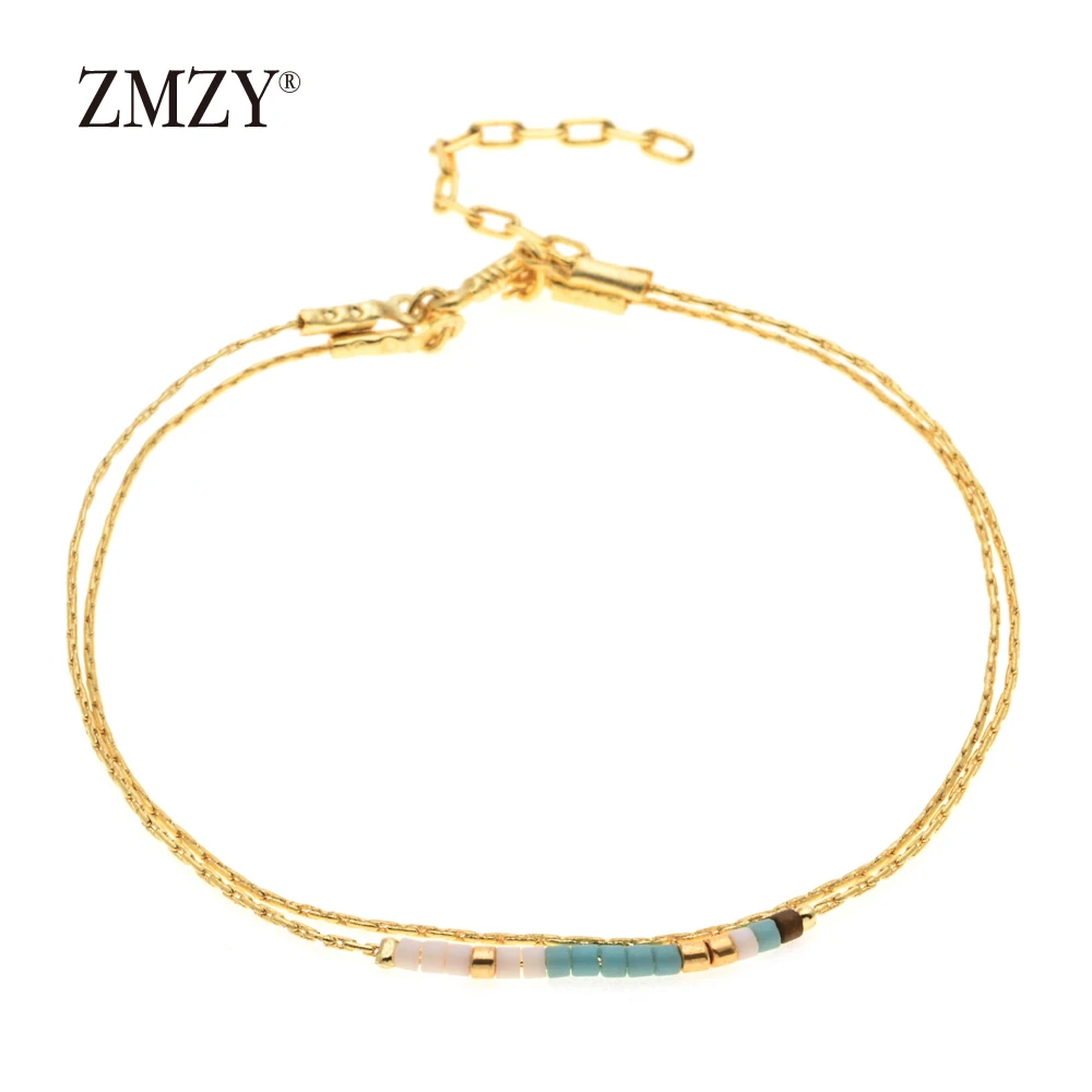 

ZMZY Multicolor Miyuki Bracelets for Women 2-layer Cute Mini Delica Beads Bracelet Jewelry Adjustable Gold Color Link Chain