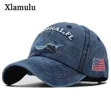 Xlamulu, Хлопковые бейсболки с эффектом потертости, женские бейсболки, кепки для мужчин, бейсболки с вышивкой, женские кепки с изображением акулы