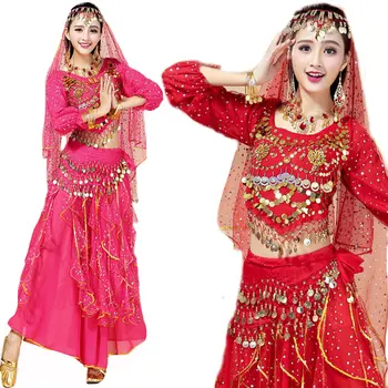 

New 4pcs Set Egypt Performance Coin Tribal Bollywood Costume Indian Adult Woman Bellydance Dress Womens Belly Dancing Costume