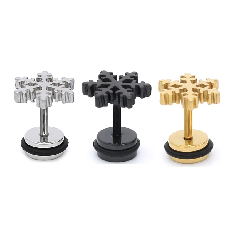 

New Arrive 316L Stainless Steel Titanium Gold-color Black Steel Flowers Retro Dumbbell Earrings Free Shipping
