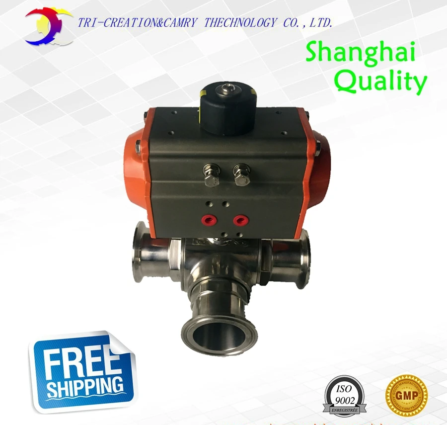 

1 1/2" DN32 sanitary stainless steel ball valve,3 way 316 quick-installed/food grade pneumatic valve_double acting T port valve