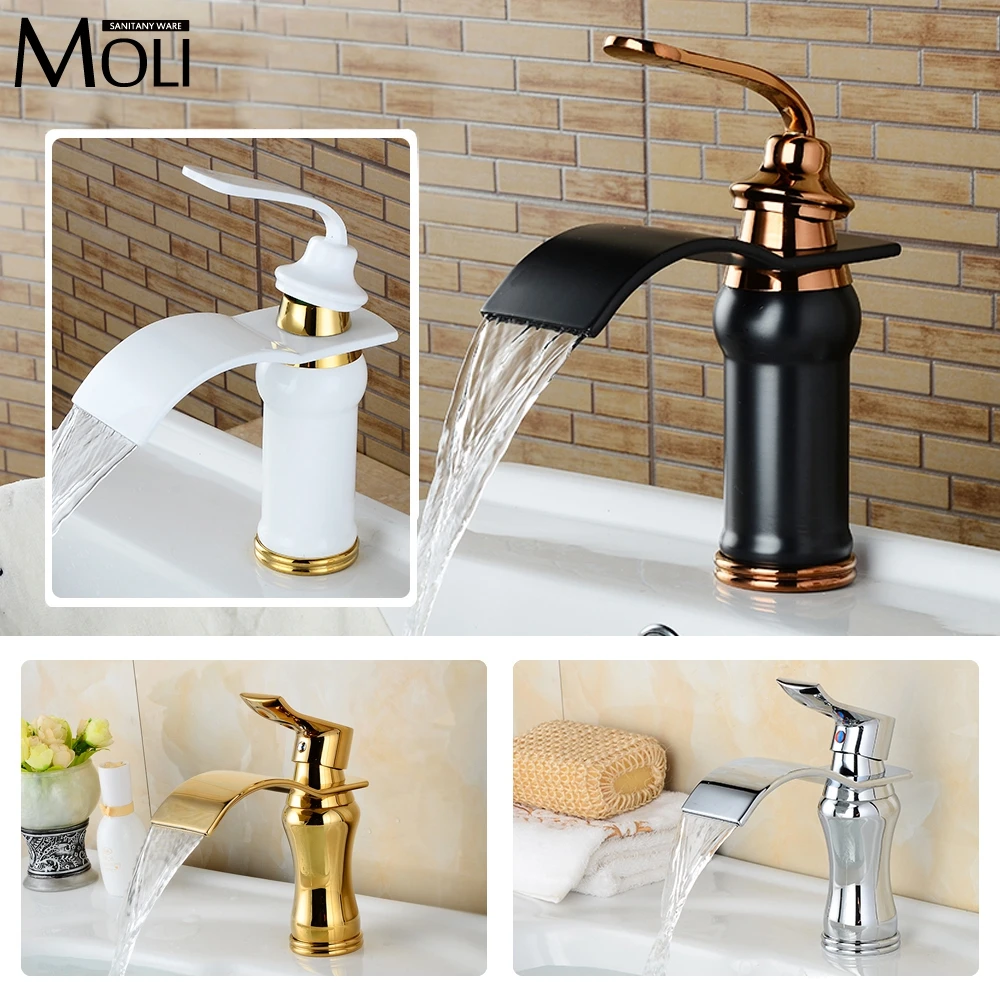 MOLI Bathroom Waterfall Basin Faucet Deck Mounted Single Handle Dual