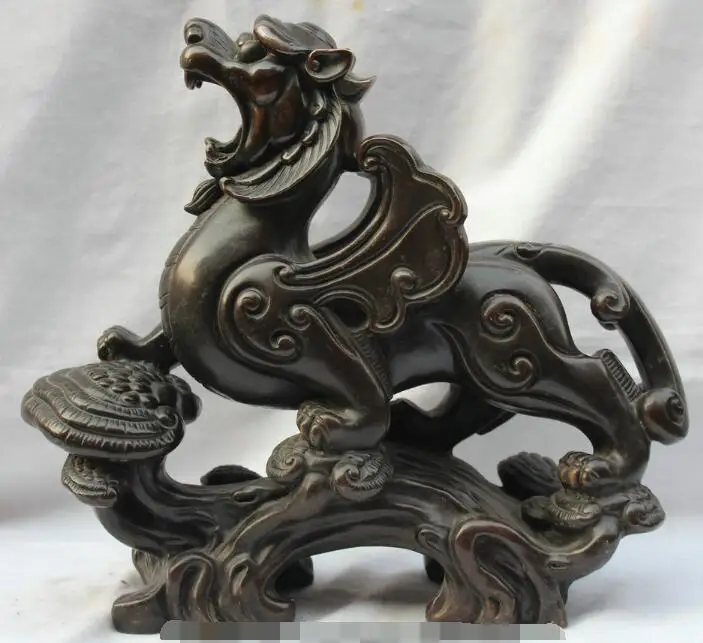 

S01498 13" Chinese Bronze Fengshui Money Wealth Pixiu Beast on ruyi Ganoderma Statue H B0403