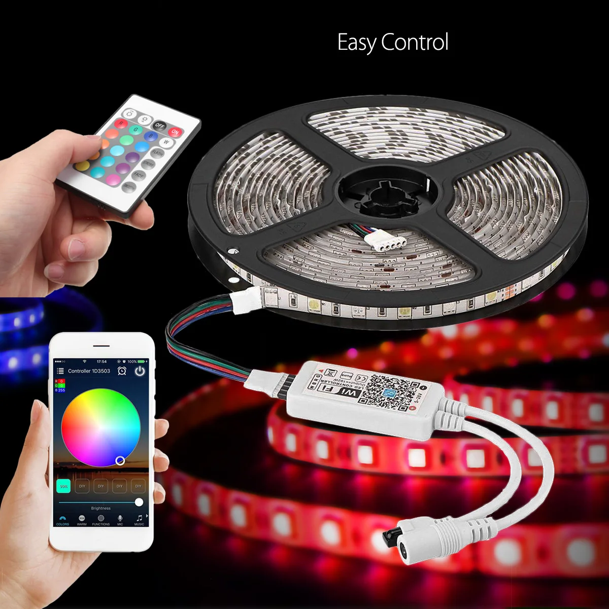 

Smuxi EU Plug 5M/16.4Ft D5050 Smart WiFi RGB 300 LED Strip Light Streifen Stripe APP Work with Alexa Google Home