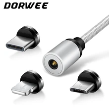 

DORWEE Magnetic Micro USB/Type C/8 pin Cable Nylon Braided 3 In 1 Magnet Charger Cable mobile phone cables no data wire transfer