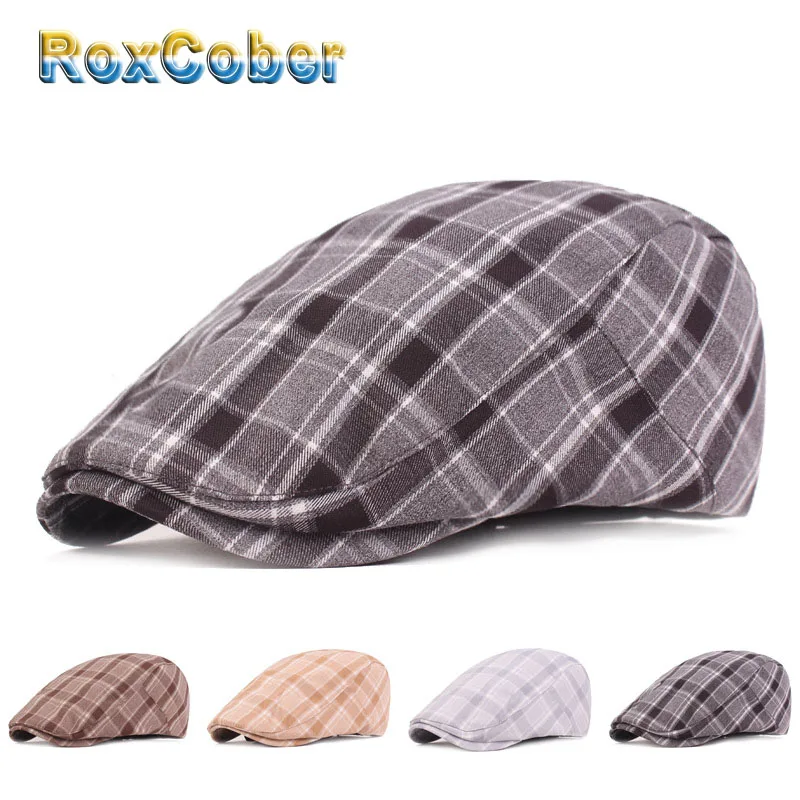 

RoxCober Plaid Cotton Gatsby Hats Ivy Casual Golf Driving Sun Flat Cap for Mens Womens Berets Newsboy Caps boina masculina 132