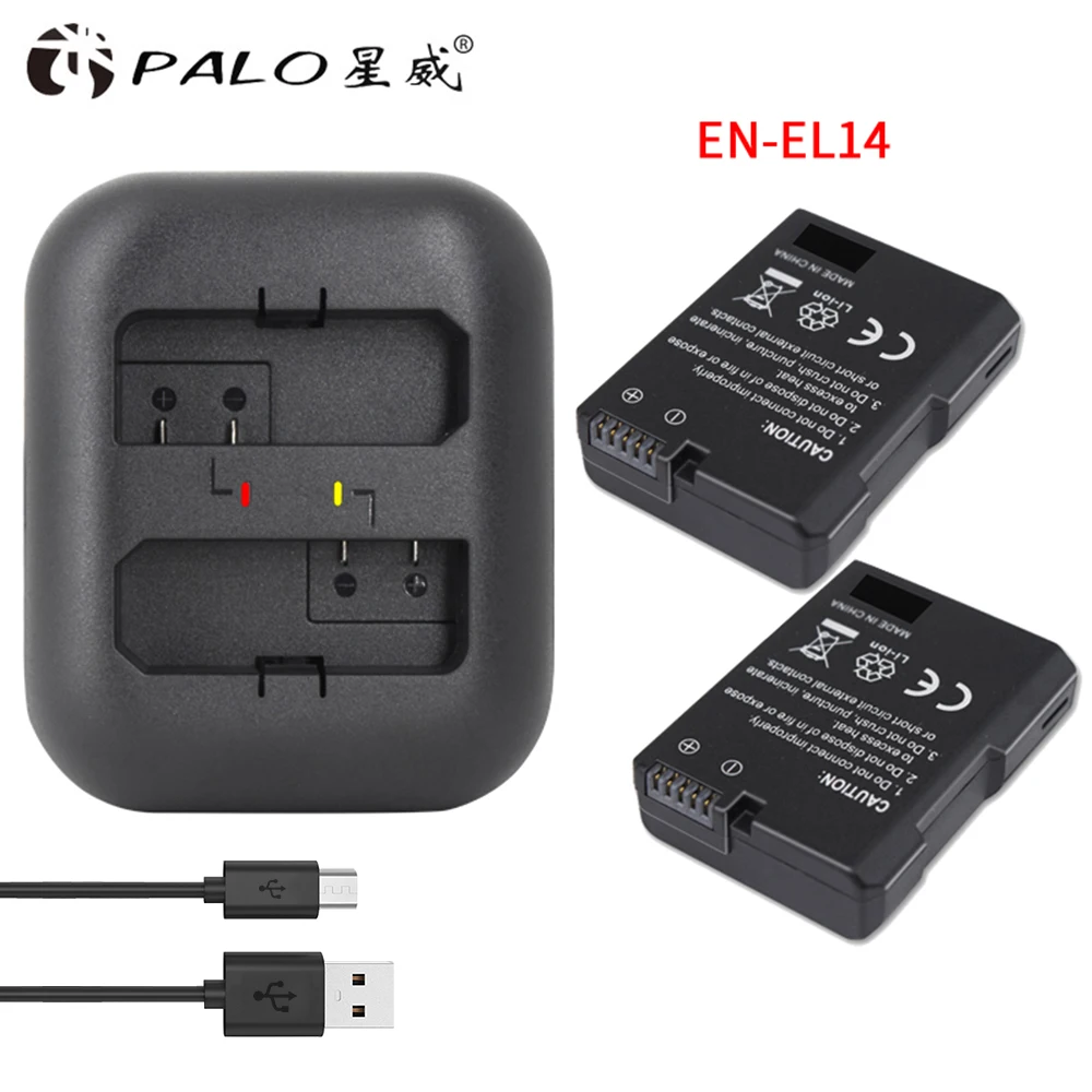 

2pc EN-EL14 EN EL14 EL14A Rechargeable Li-ion Battery + LED USB Dual Charger for Nikon ENEL14 d5300 d5200 d5100 d3100 d3200 P710