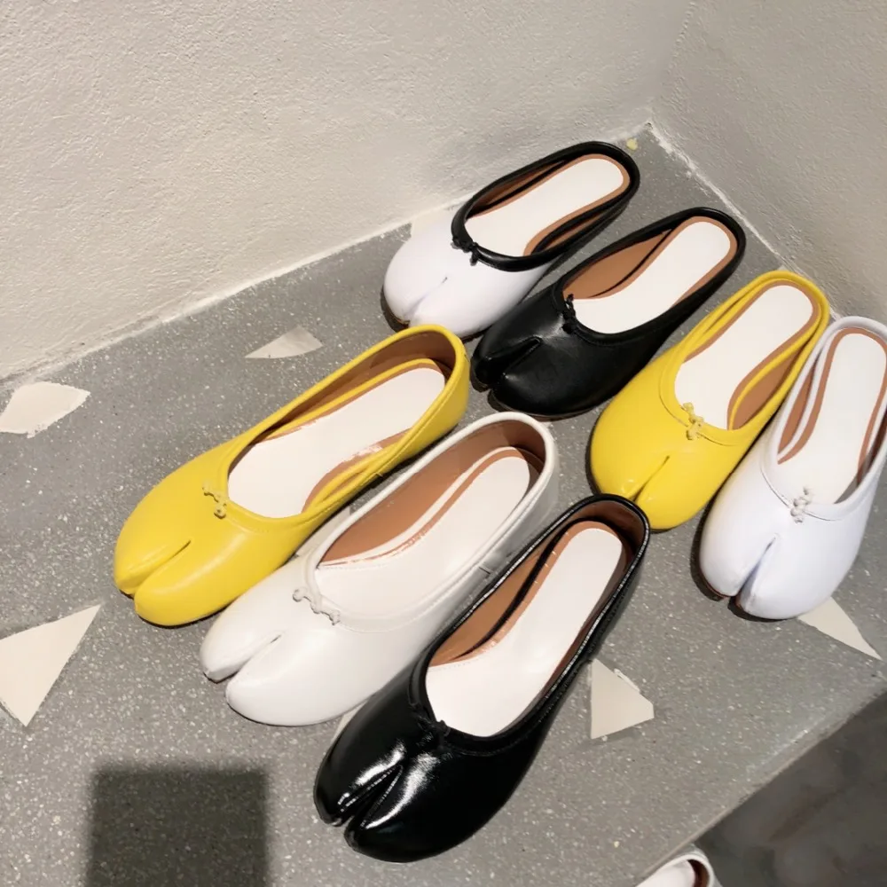 

2019 Spring Autumn Tabi Ninja Leather Shoes Woman Split Pig Toe Loafers Slip On Brand Designer Moccasins Women Comfortable Flats