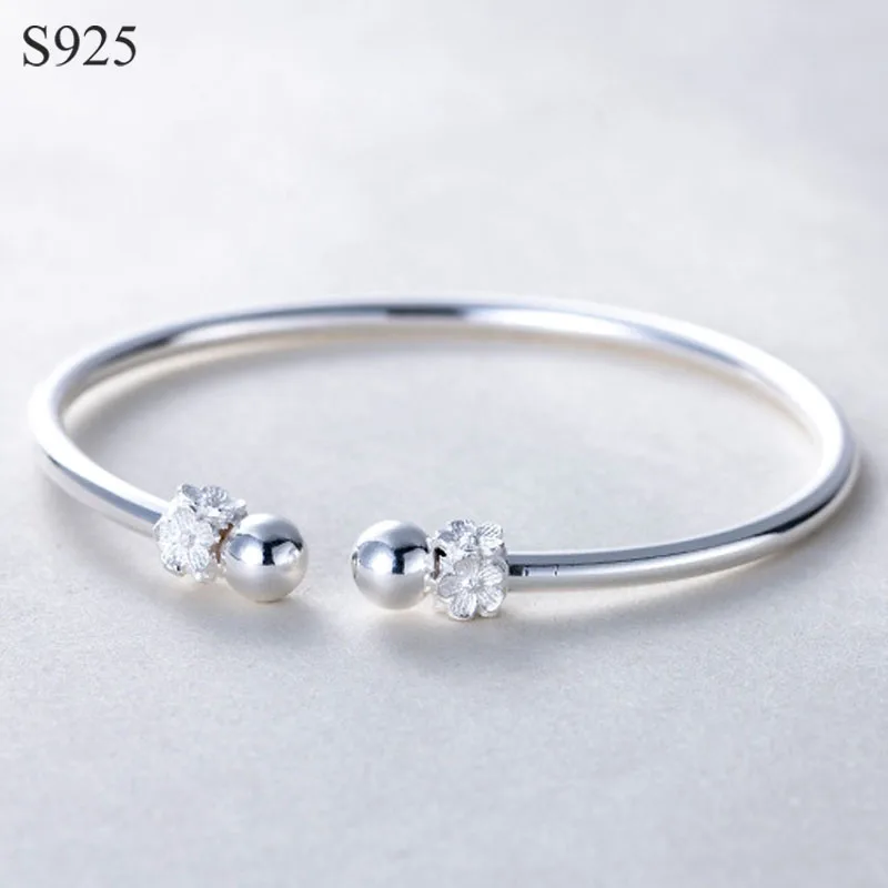 

Genuine Real Pure Solid 925 Sterling Silver Bangles for Women Jewelry Round Ball Female Cuff Bangle Bracelet Hand Wristband