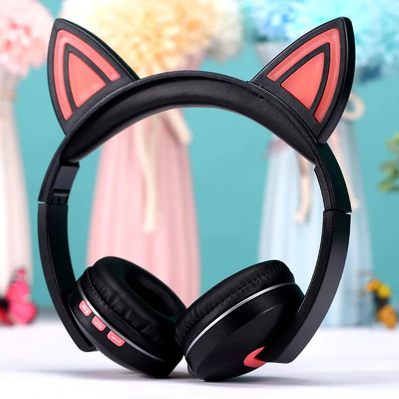 Наушники с кошачьими ушками беспроводная Bluetooth 5 0 гарнитура со светодиодной