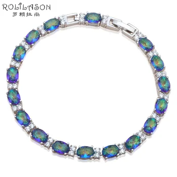 

ROLILASON Luxury Gifts for Valentine's Day Multicolor Zircon Silver Health Fashion Jewelry Charm Bracelets for Women TB884