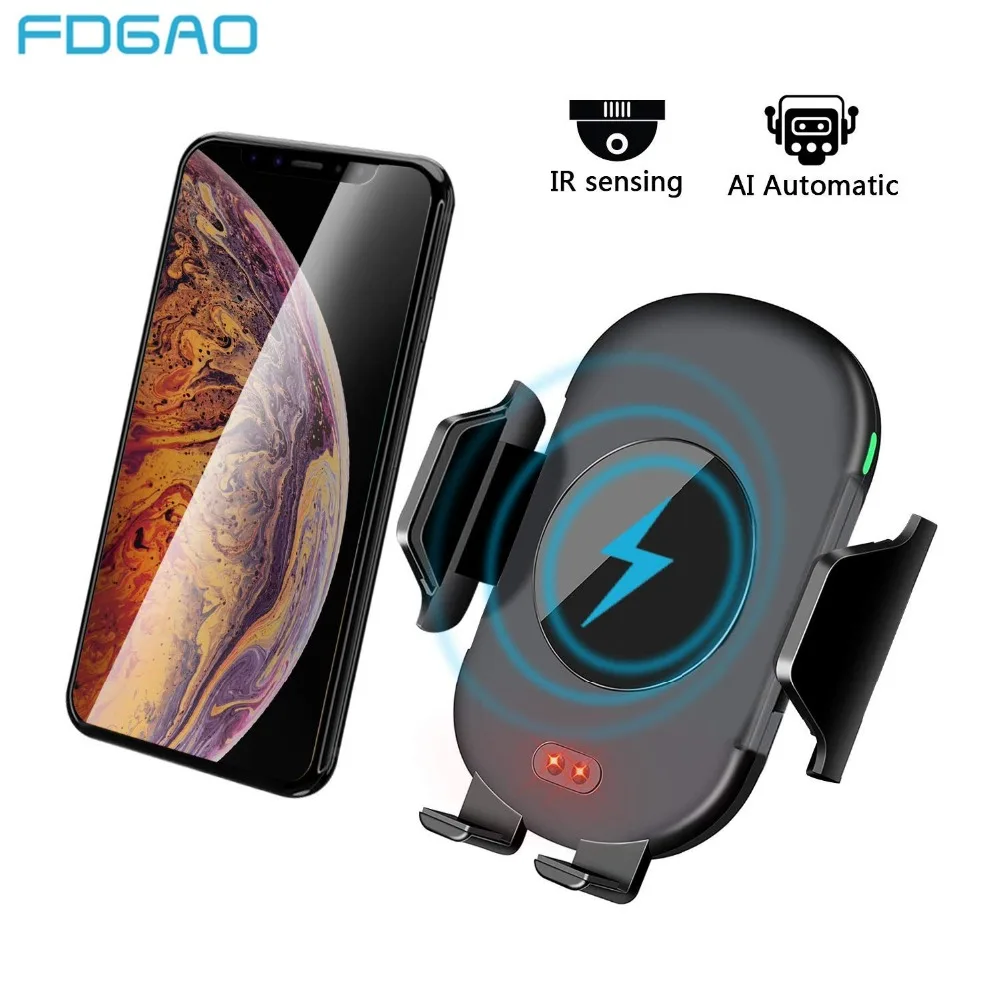 Fdgao 10 Вт Qi Беспроводное Автомобильное зарядное устройство крепление автоматический зажим Быстрая зарядка держатель телефона для iPhone 11 XS MAX XR X 8 samsung S10 S9