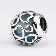 Пригодное Марка Браслеты, сделай сам, бисер для изготовления ювелирных изделий стерлингового серебра-ювелирные изделия заключенная в любовь небесно-голубого цвета из Чехии Подвески Серебро 925 Berloque(брелоков