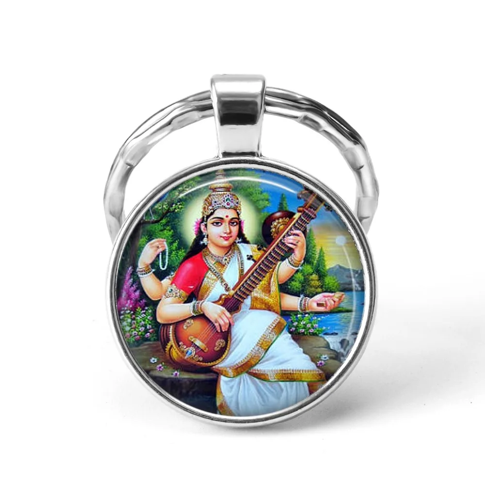 

India Religion Key Chains God Brahma Lord Shiva Vishnu Jewelry Glass Cabochon Key Rings Pendant Keychains Religion Jewelry