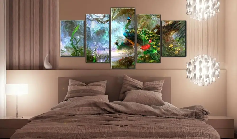 5 панелей синего павлина|canvas art|wall artbeautiful birds paintings |