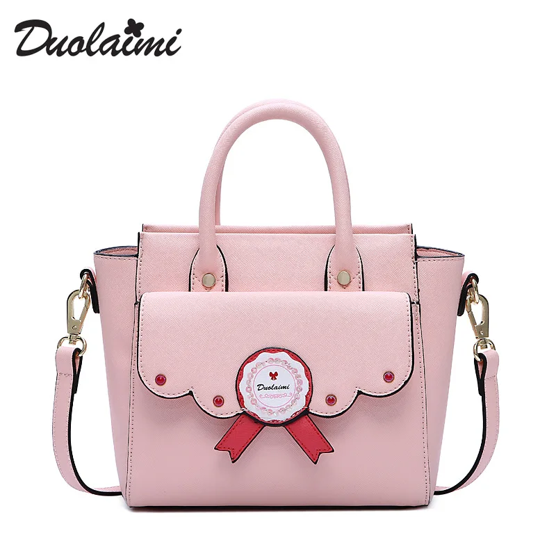 

DUOLAIMI 2017 New Arrival Pink Embroidery Girl Floral Cover Lock Women's Shoulder Bag Crossbody Totes Top-Handle Messenger Bag