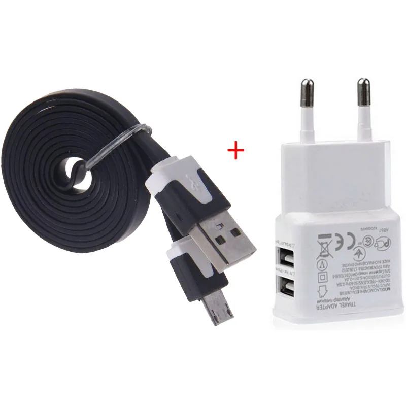 Зарядное устройство с 2 usb портами 5 В А + Кабель micro для зарядки и передачи данных
