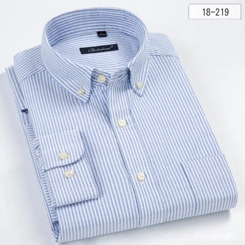 Весна Лето хлопок Мужская оксфордская рубашка с длинным рукавом мужская белая синяя деловая рубашка Высокое качество Мужская s блузка рубашка - Цвет: 18219