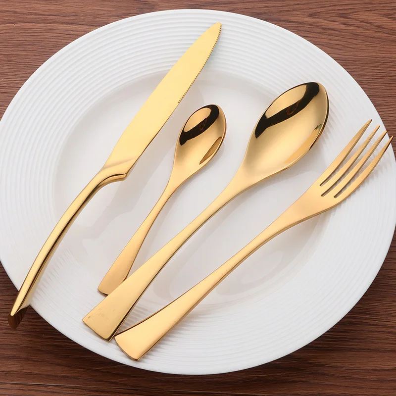 4 шт.) столовые приборы из нержавеющей стали набор элегантной посуды столовые приборы посуда вилка нож ложка чайная ложка - Цвет: Golden